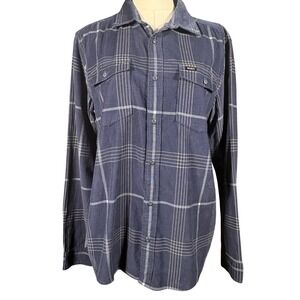RVCA Blues Walk Cord LS Mens Small Moody Blue Plaid Corduroy Shirt